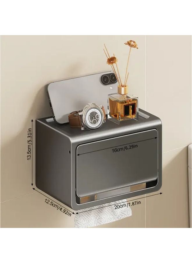 Gun Grey Wall Mounted Non Perforating Suction Cup Tissue Box Holder Modern Bathroom Storage - Image 4